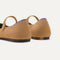 Close up of the heel of The Square Mary Jane in Wren, with Rothy's signature blue halo. 
