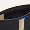 A closeup of The Wallet Wristlet in Black Portobello Stripe, focusing on the inner card slip.