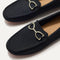 Close up of the toe and hardware of The Double Bit Driver in Black. 