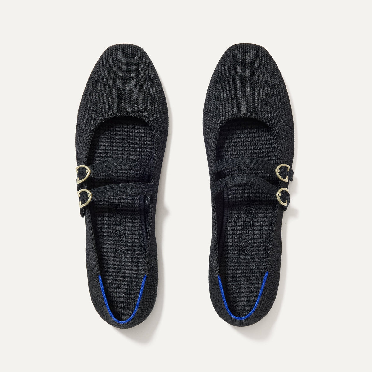 The Double Buckle Mary Jane in Black shown from the top.