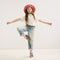 model | Alternate view of a model wearing The Kids Double Strap Sandal in Sailor Stripes.