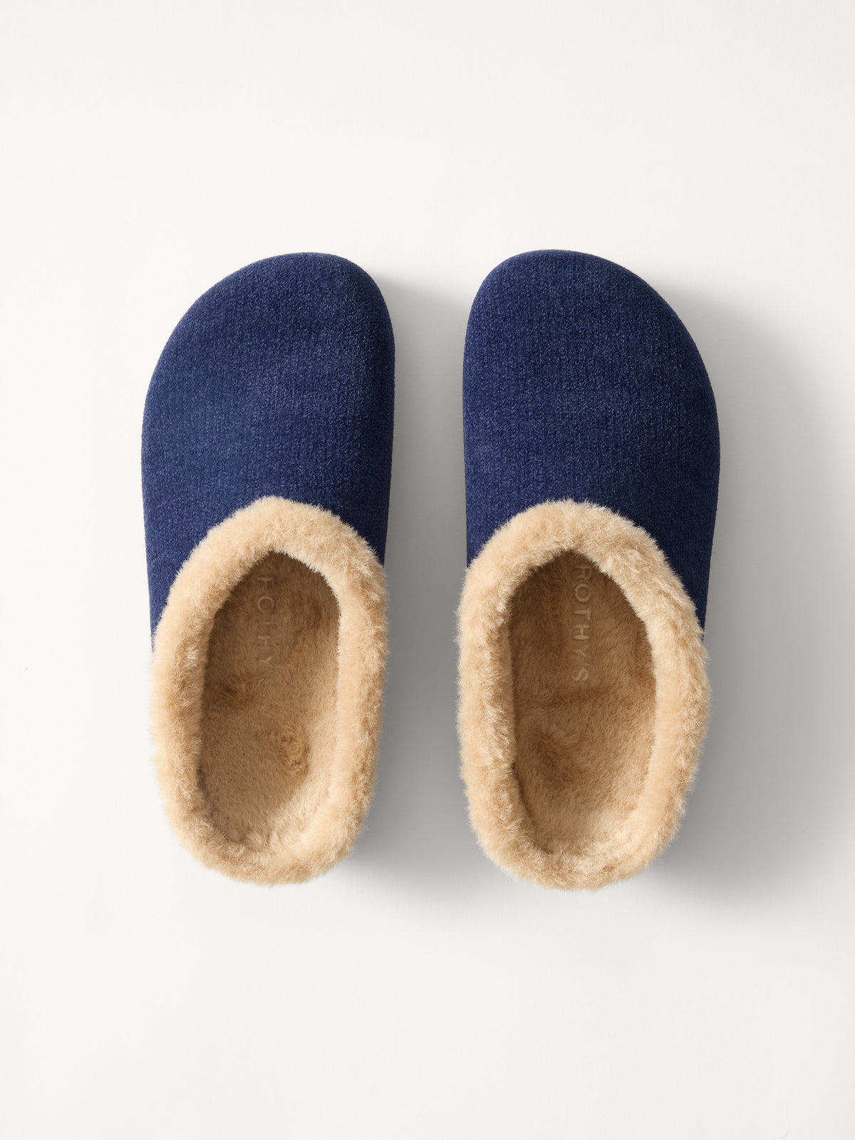PLP | The Après Clog in ReVelvet Navy shown from the top.