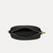 The Crossbody Camera Bag in Black Licorice Open-Knit, shown from above, with the interior exposed.