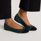 hover | Model wearing The Almond Ballet in ReVelvet Evergreen Captoe. 