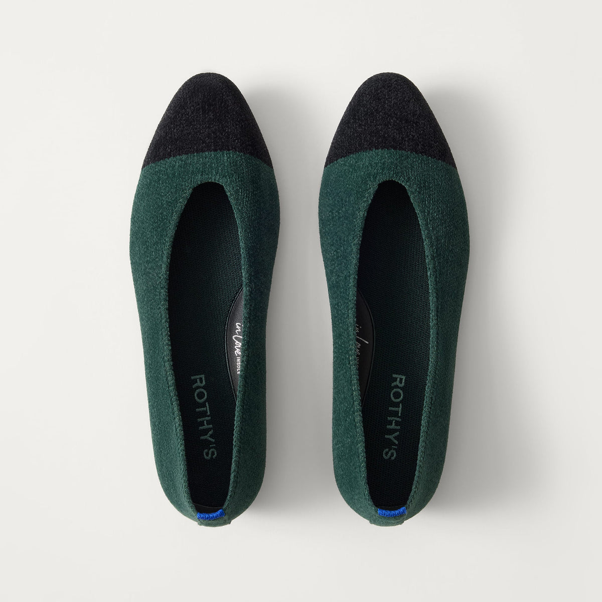 PDP | The Almond Ballet in ReVelvet Evergreen Captoe shown from the top.
