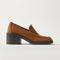 side | The Block Heel Loafer in ReVelvet Caramel shown from the side. 