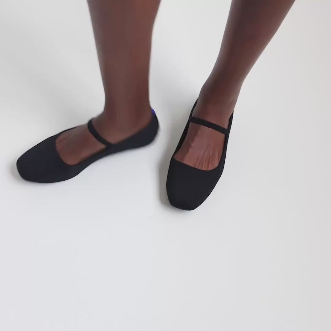 Model moving around in The Max Square Mary Jane in Black, showing different angles of the shoe. 